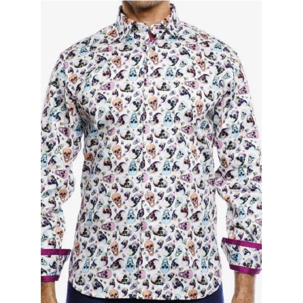 Luchiano Visconti Limited Edition Skull Multi Button Down white Shirt‎ XLT